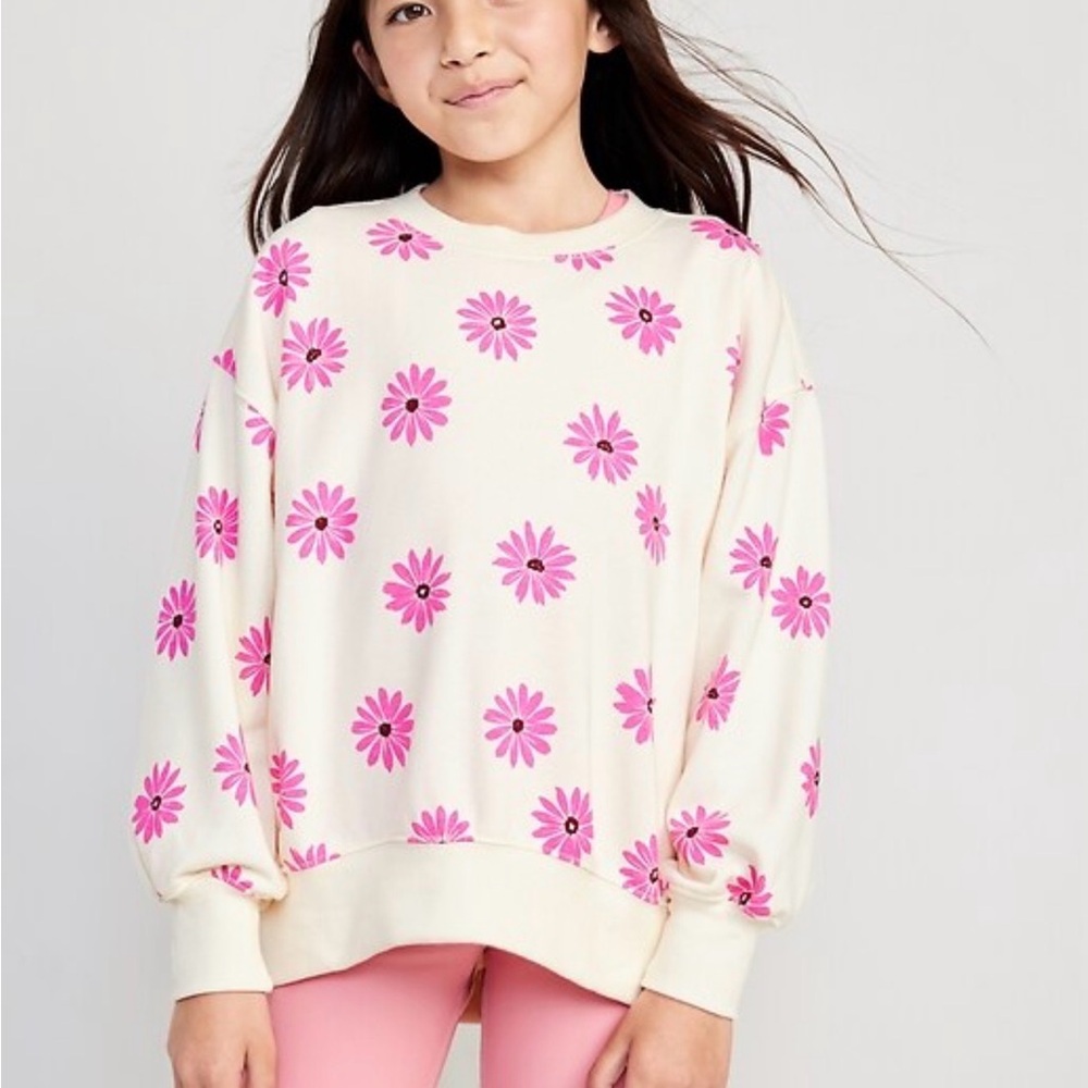 Old Navy Pink Floral Cream Sweatshirt - Girls Sz 8